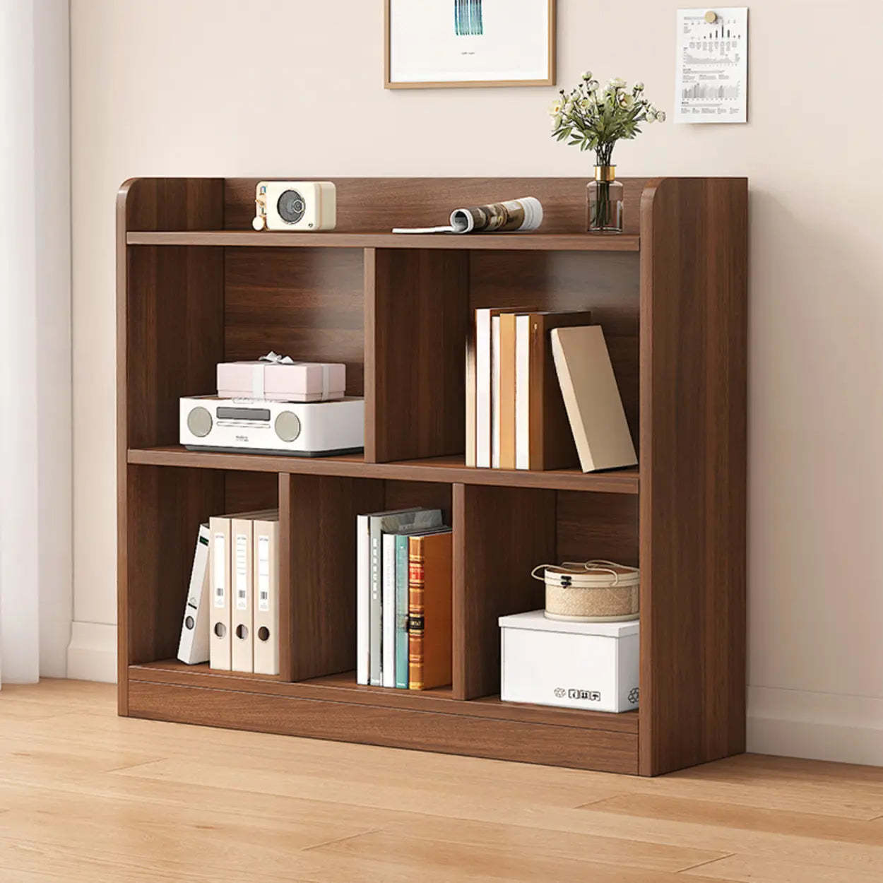 Brown modern short horizontal bookcases — 39.4" L x 11.8" W x 47.2" H