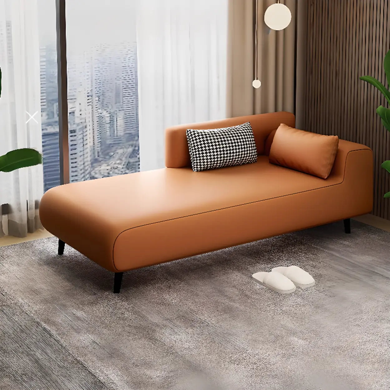 Brown Rectangular Leather Chaise Lounge