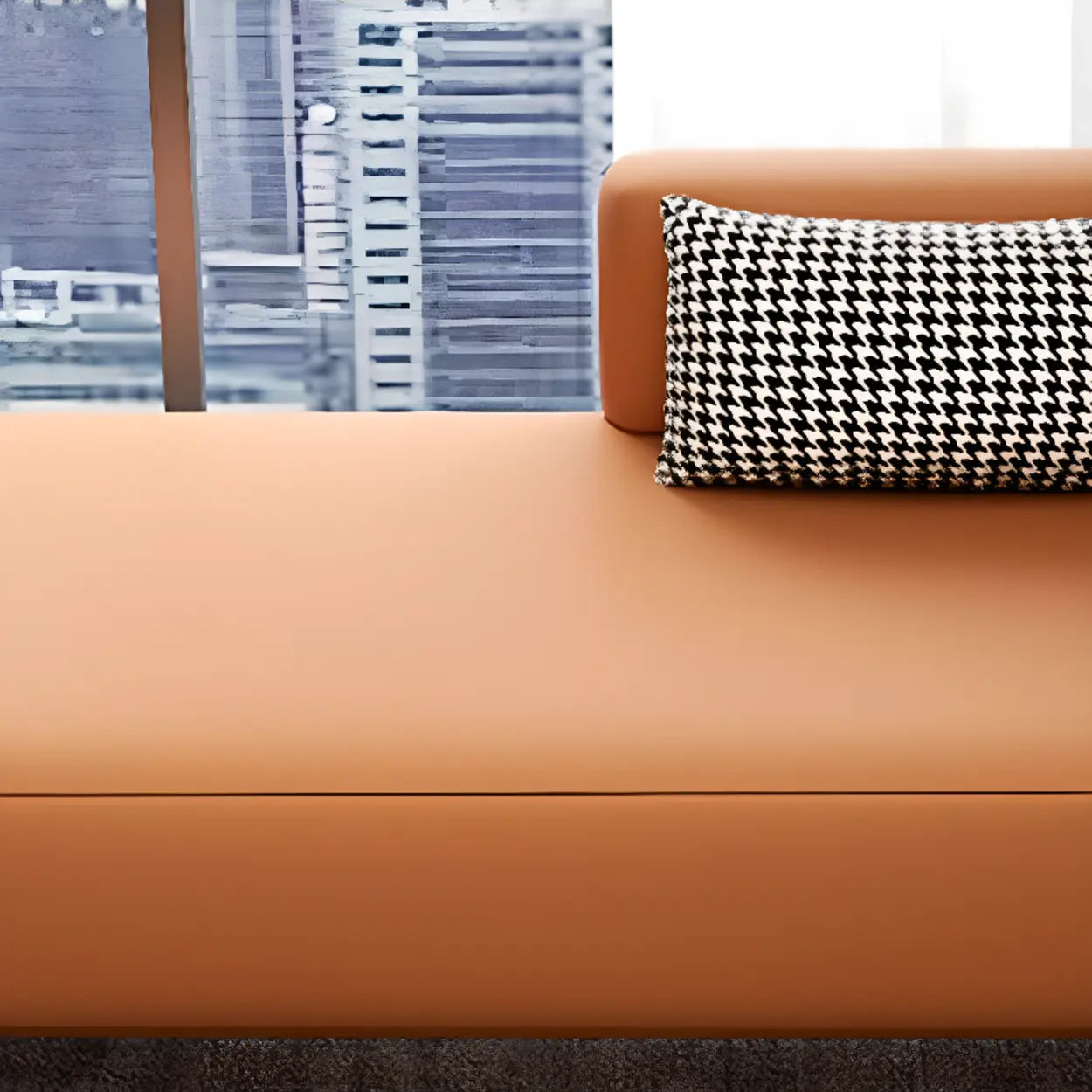 Brown Rectangular Leather Chaise Lounge