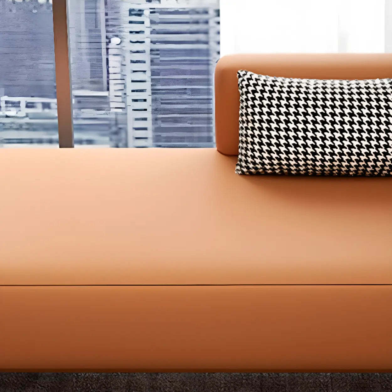 Brown Rectangular Leather Chaise Lounge