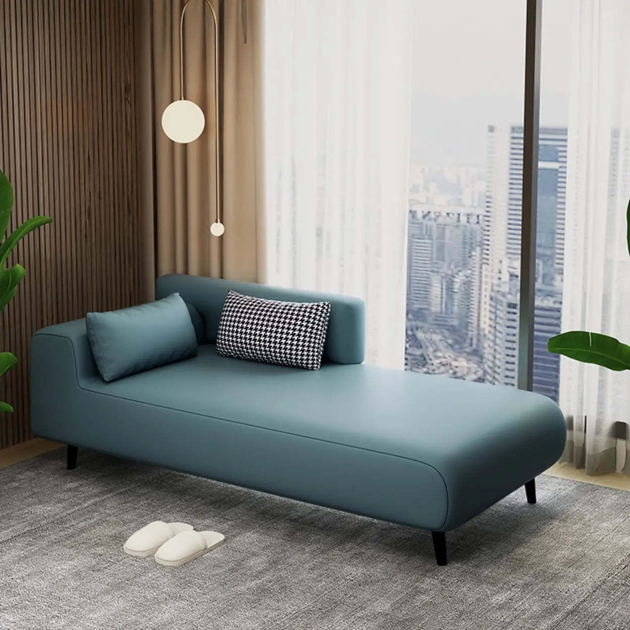 Brown Rectangular Leather Chaise Lounge