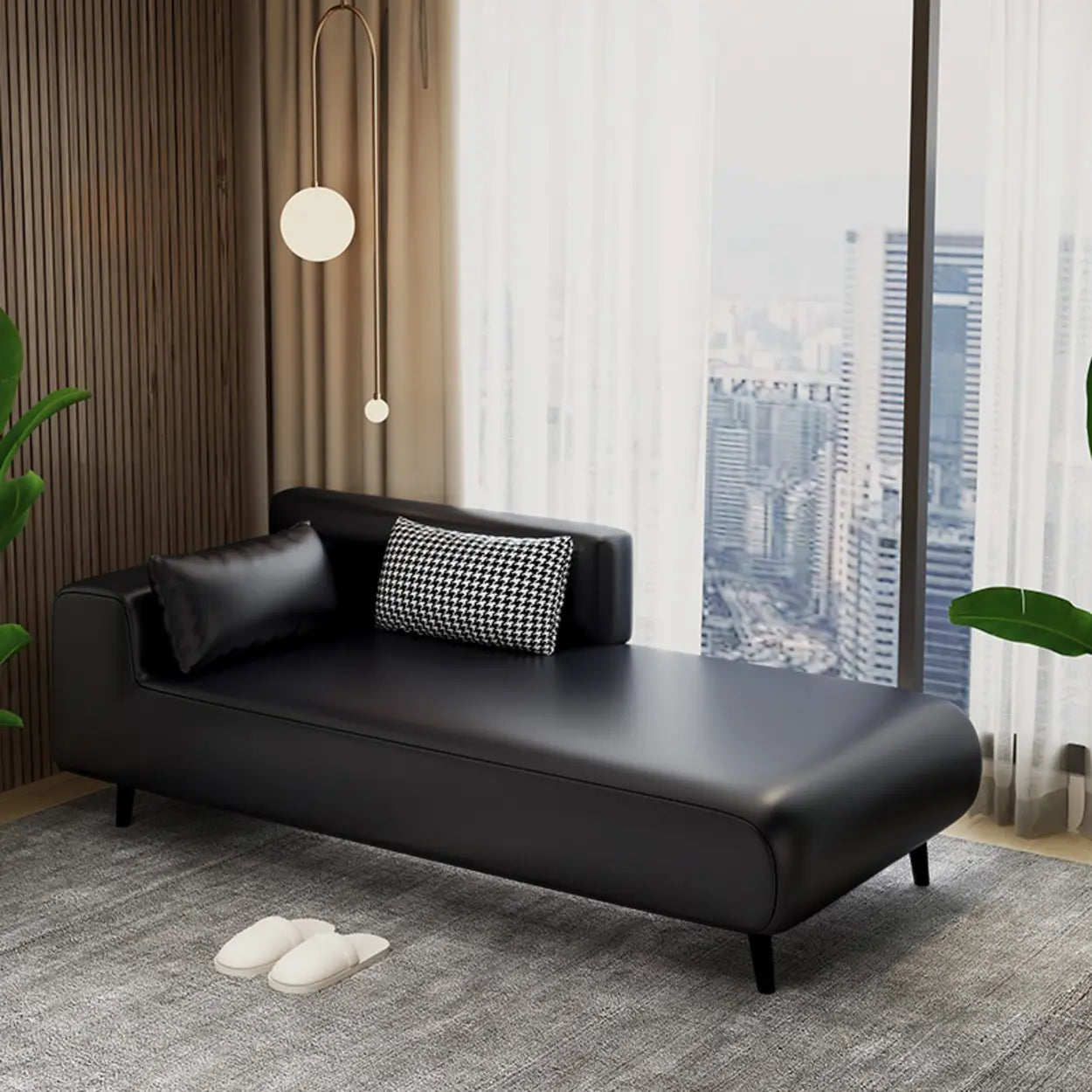 Brown Rectangular Leather Chaise Lounge