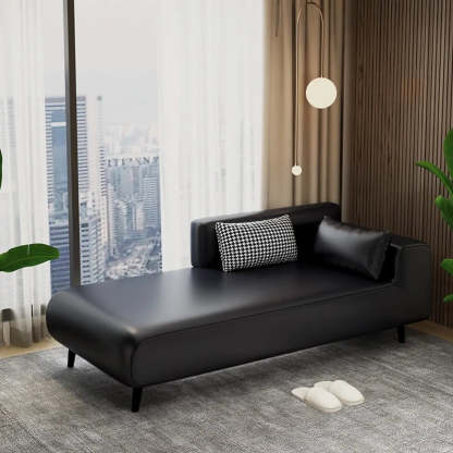 Brown Rectangular Leather Chaise Lounge