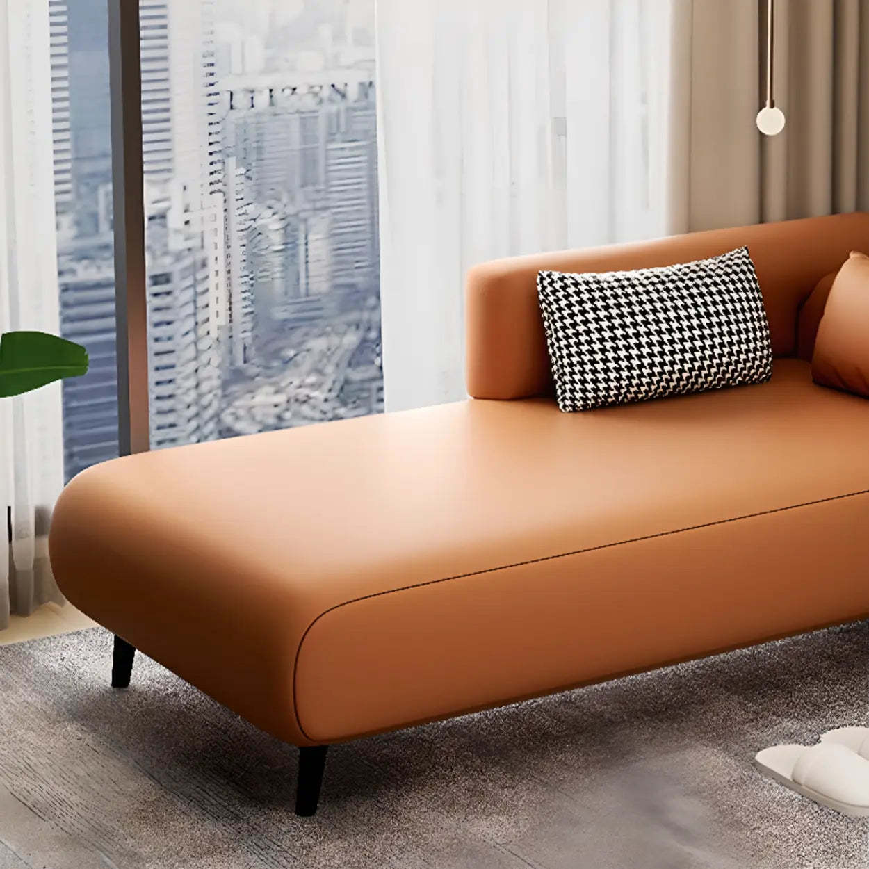Brown Rectangular Leather Chaise Lounge