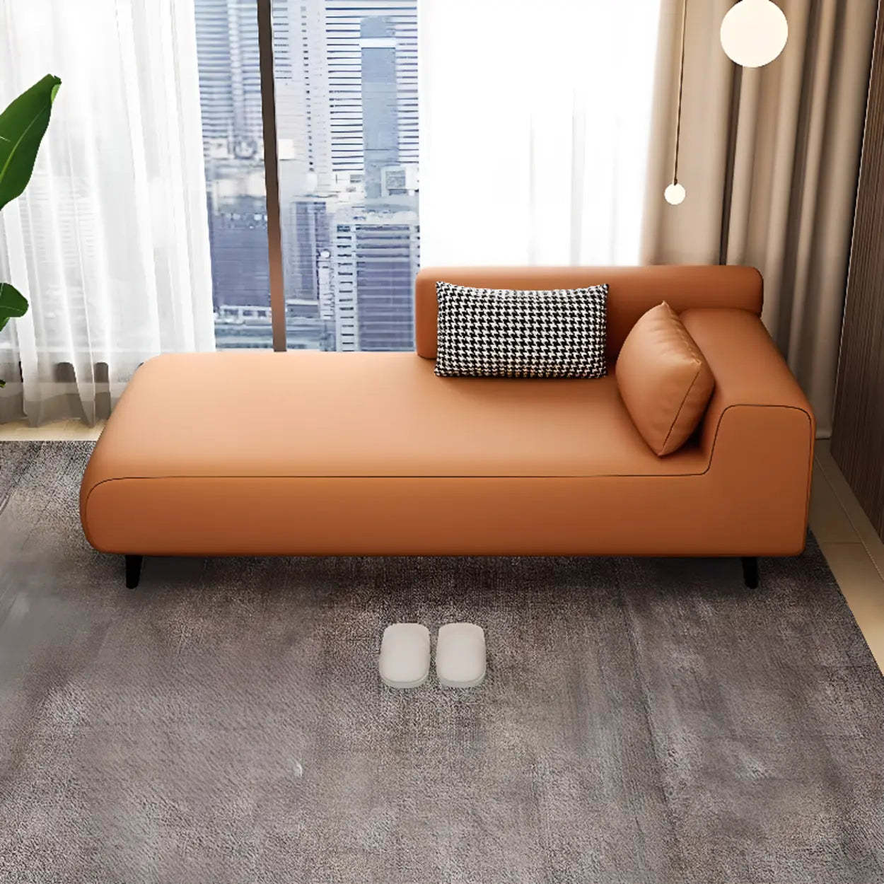 Brown Rectangular Leather Chaise Lounge