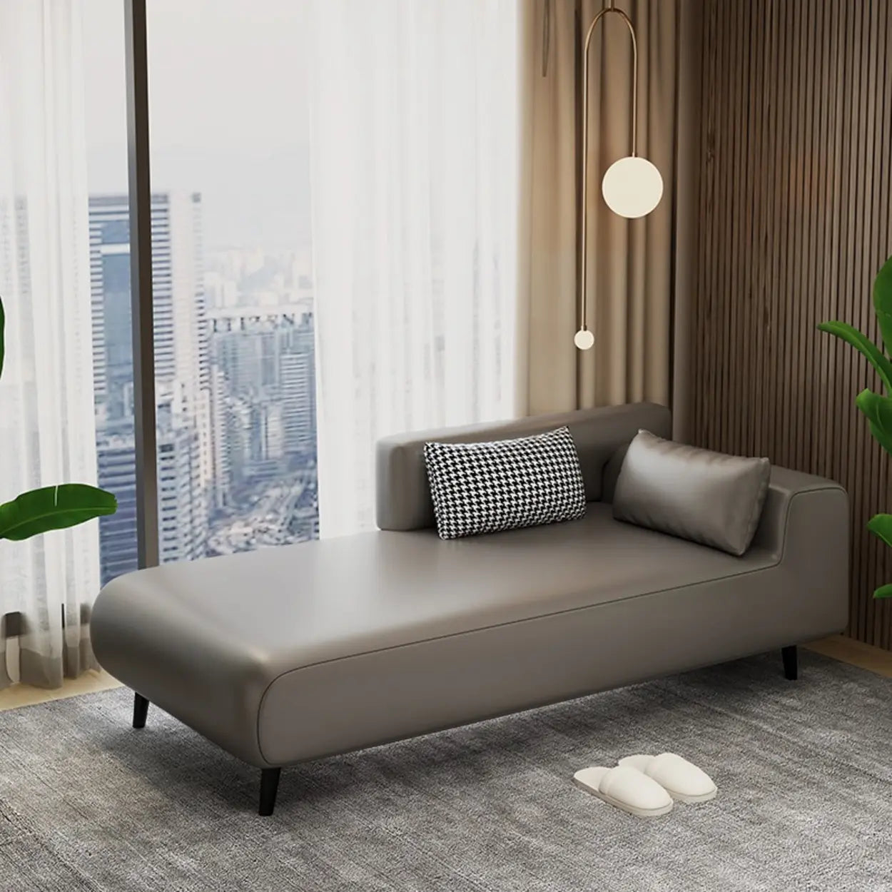 Brown Rectangular Leather Chaise Lounge