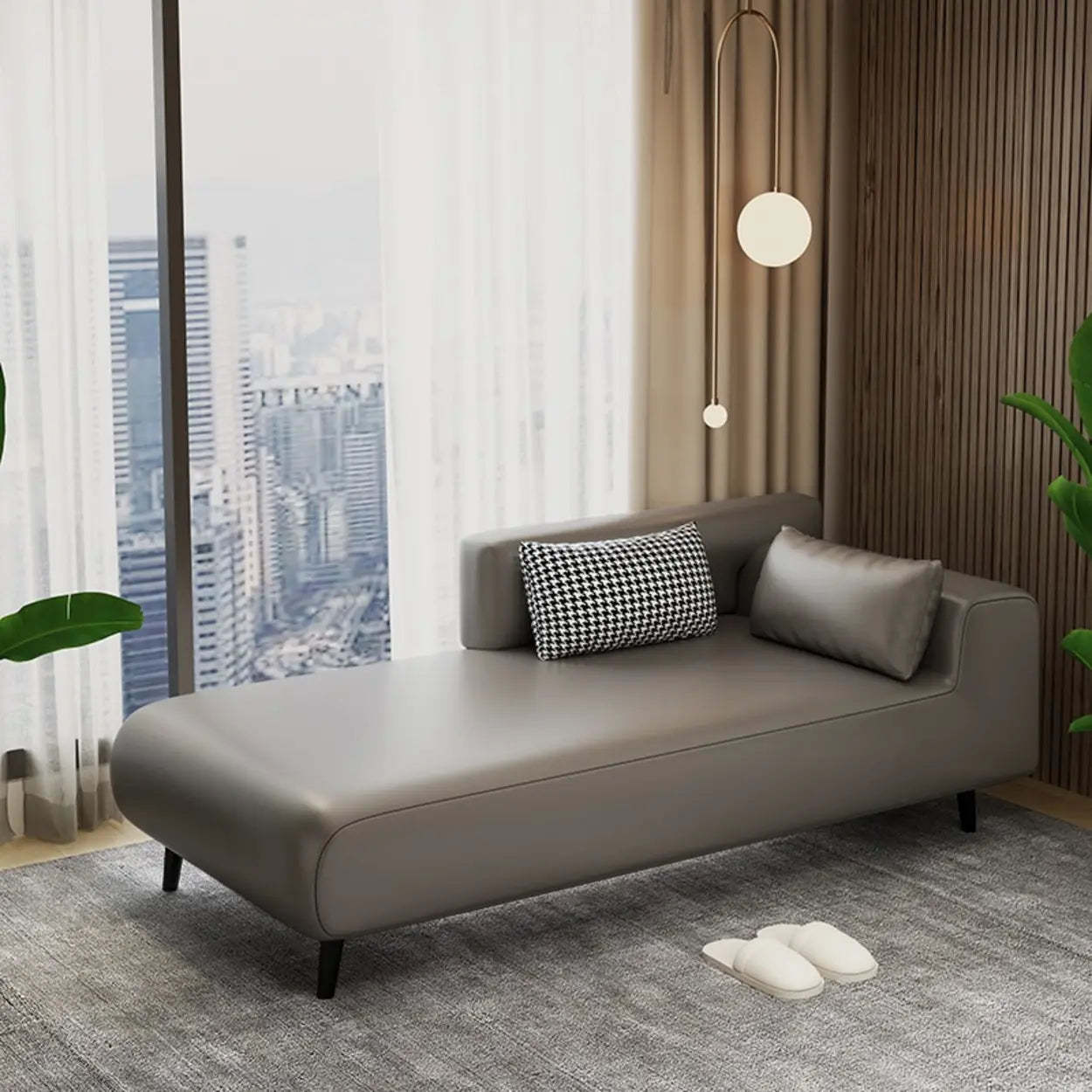 Brown Rectangular Leather Chaise Lounge