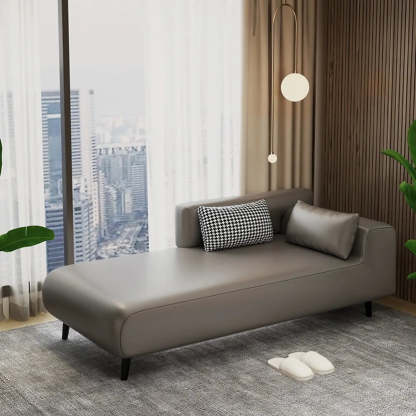 Brown Rectangular Leather Chaise Lounge