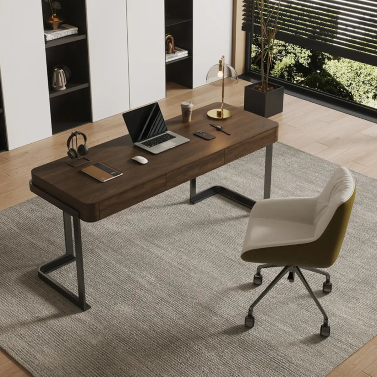 Simple Brown Wood Rectangle Sled Computer Desk