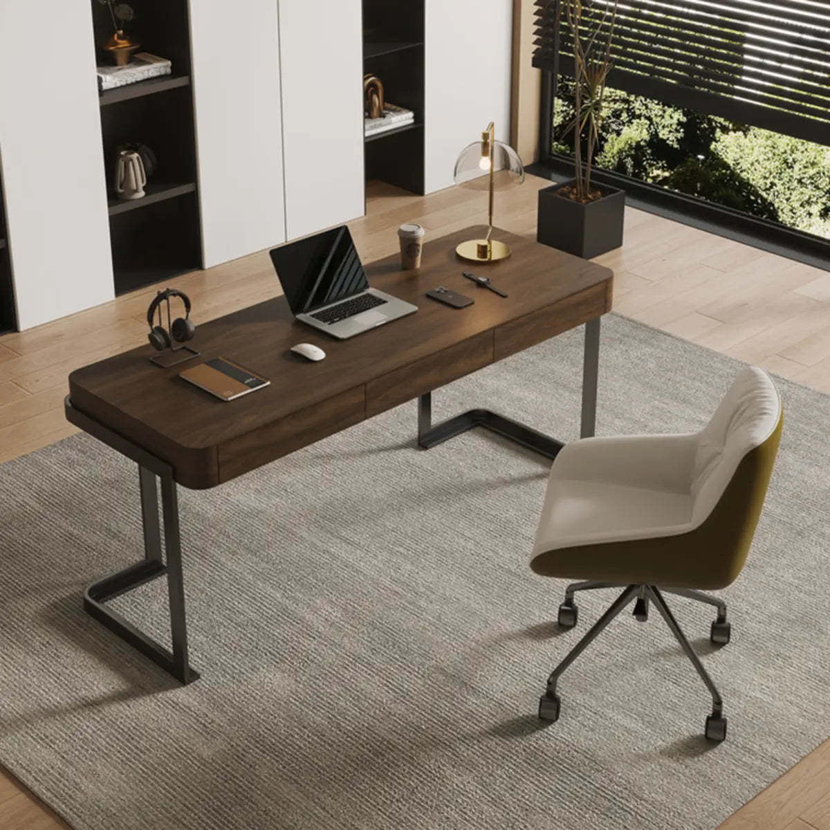 Simple Brown Wood Rectangle Sled Computer Desk