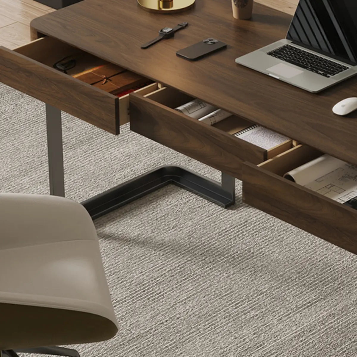 Simple Brown Wood Rectangle Sled Computer Desk