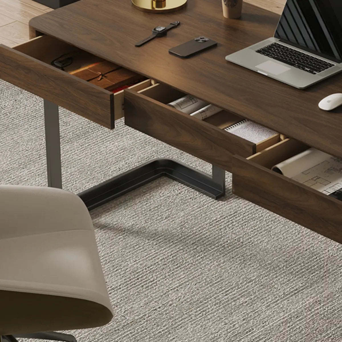 Simple Brown Wood Rectangle Sled Computer Desk
