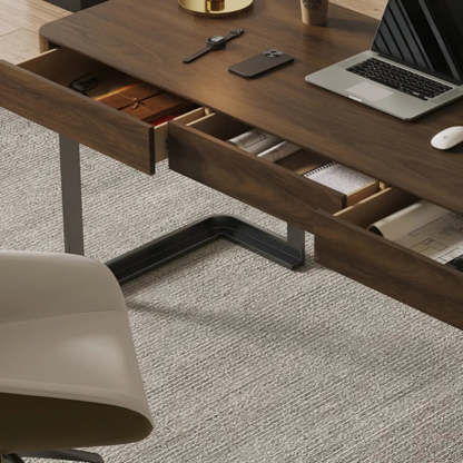 Simple Brown Wood Rectangle Sled Computer Desk