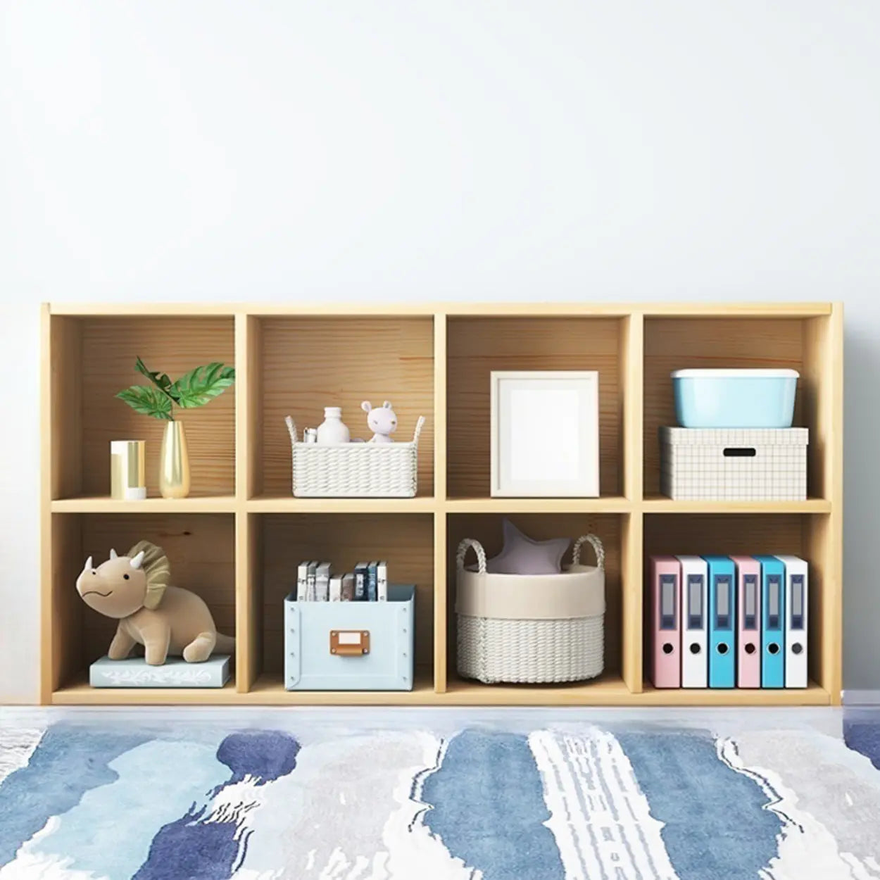 Simple Closed-Back Cube Wood Wide Bookcase — With Cabinet