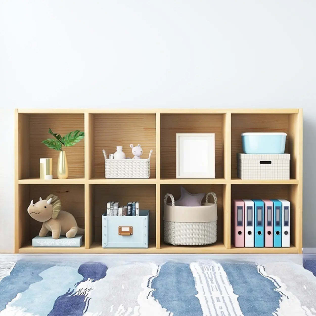 Simple Closed-Back Cube Wood Wide Bookcase — With Cabinet