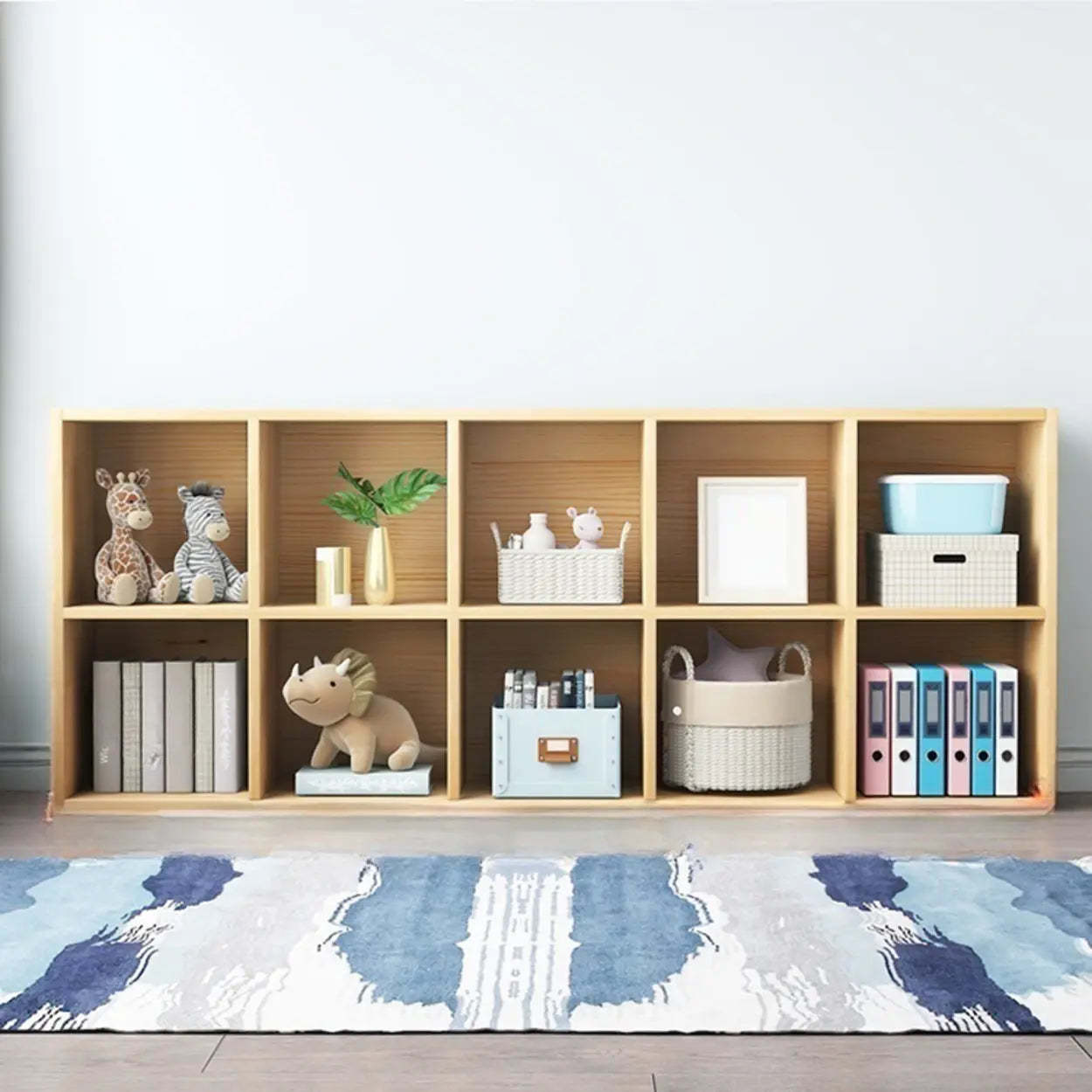 Simple Closed-Back Cube Wood Wide Bookcase — With Cabinet