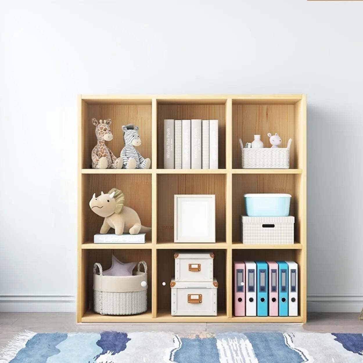 Simple Closed-Back Cube Wood Wide Bookcase