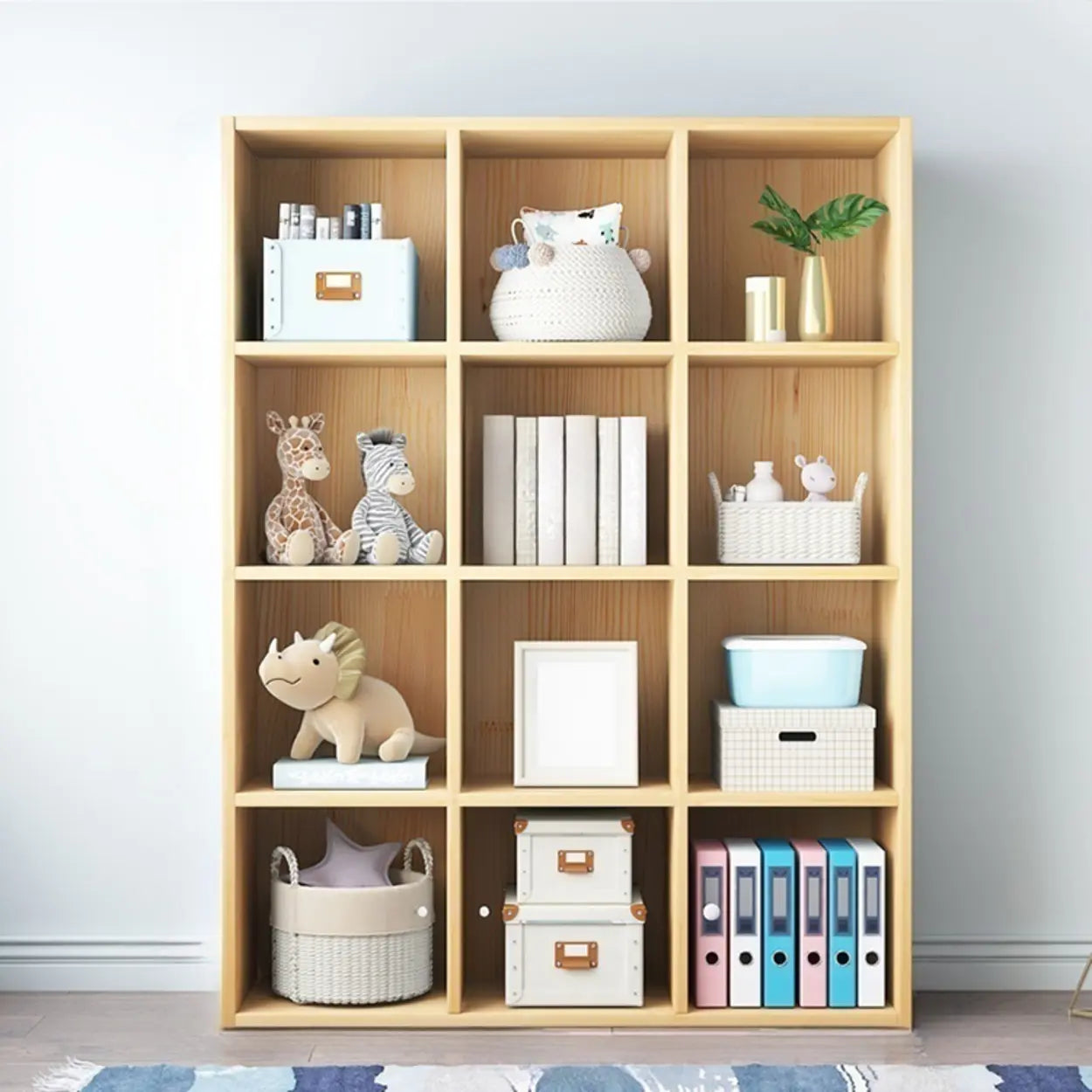 Simple Closed-Back Cube Wood Wide Bookcase