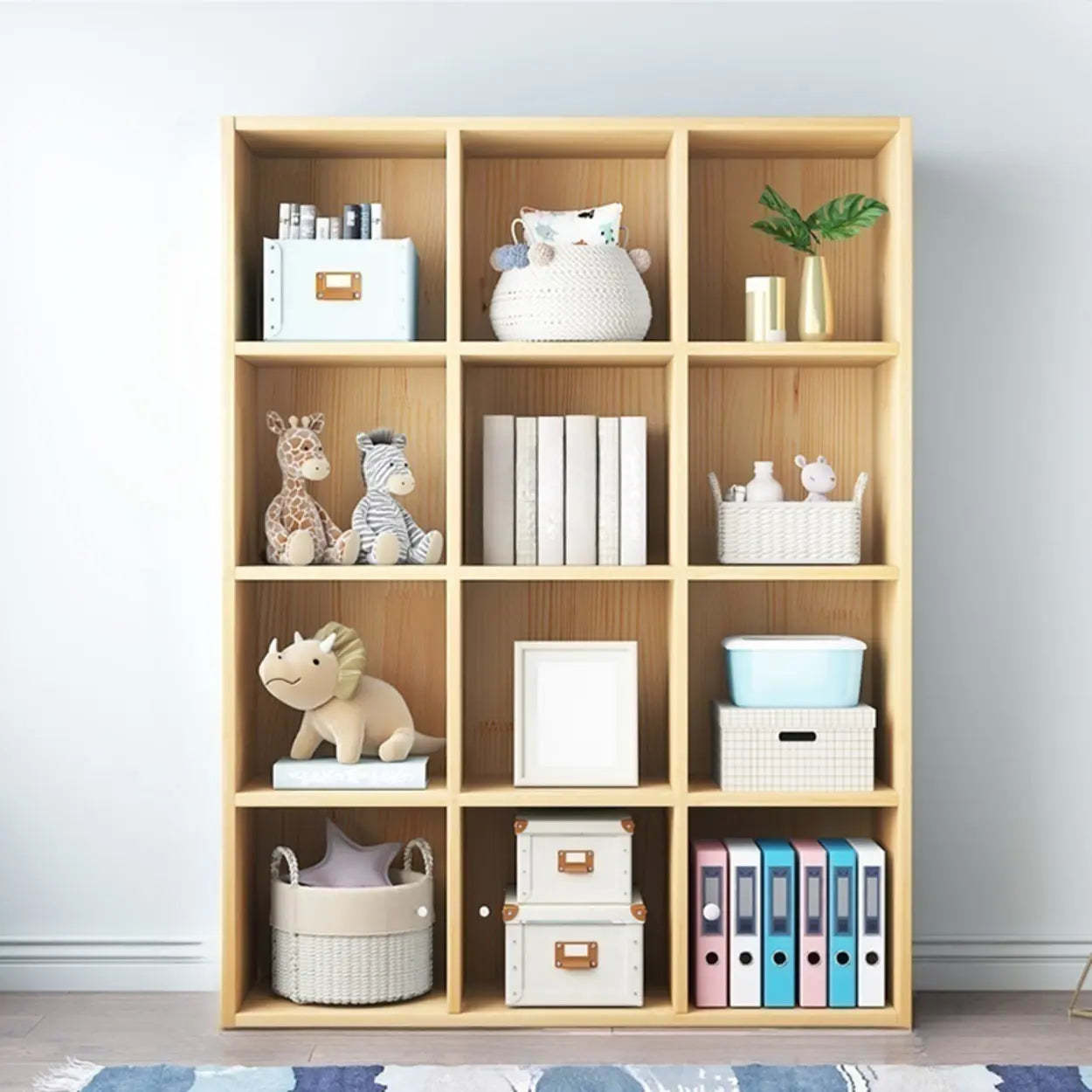 Simple Closed-Back Cube Wood Wide Bookcase