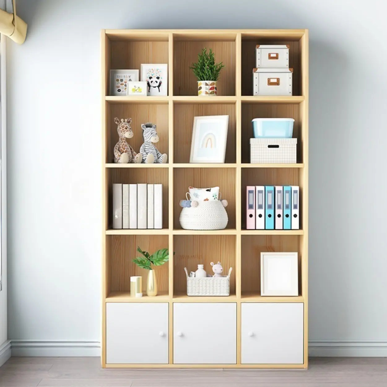 Simple Closed-Back Cube Wood Wide Bookcase