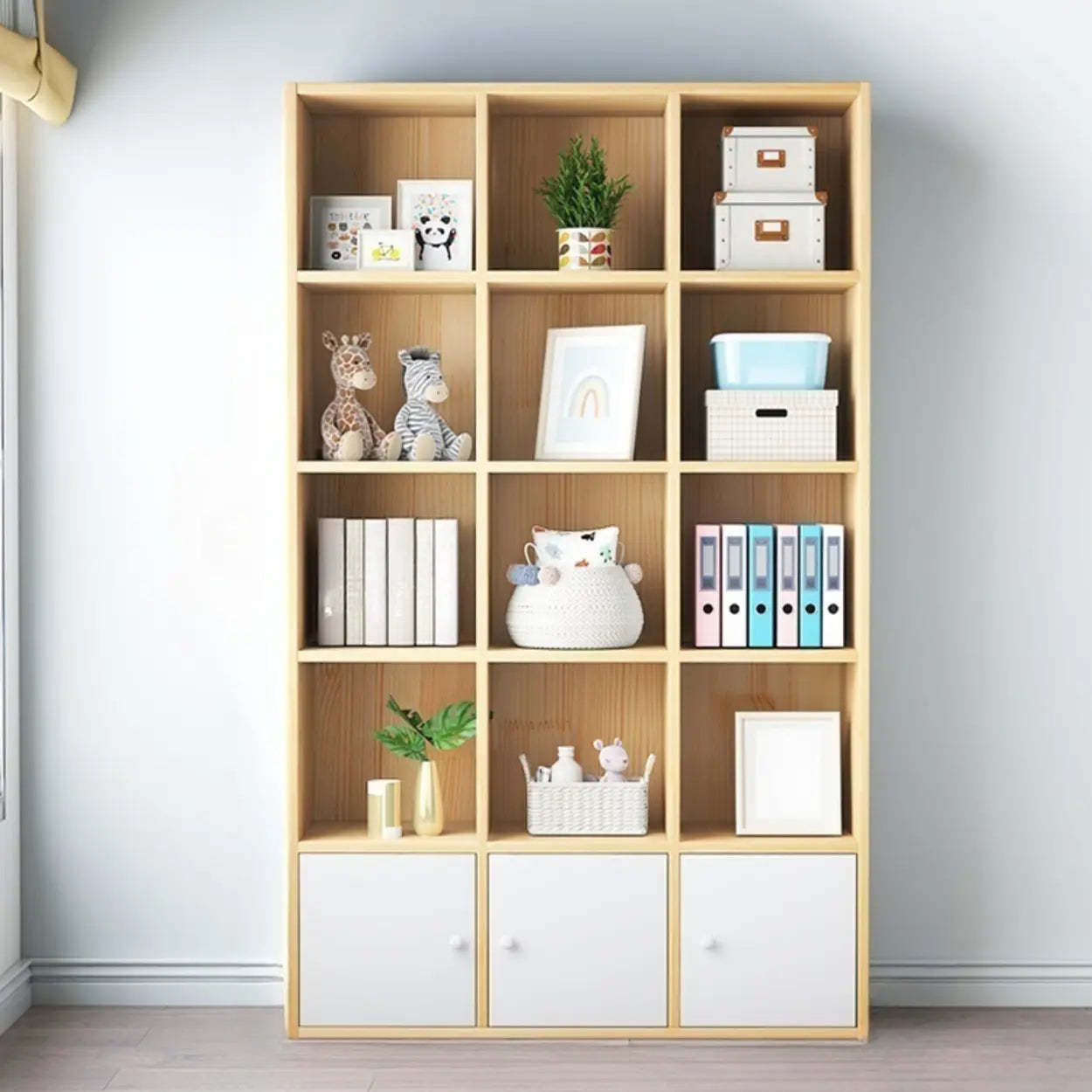 Simple Closed-Back Cube Wood Wide Bookcase