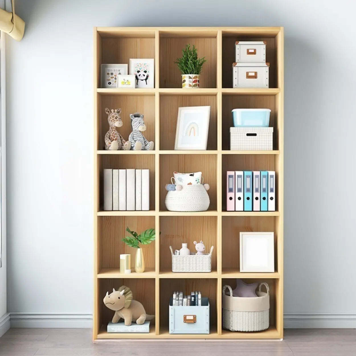 Lighom wide simple wood bookcases for living room — 38" L x 12" W x 64" H / No Cabinet