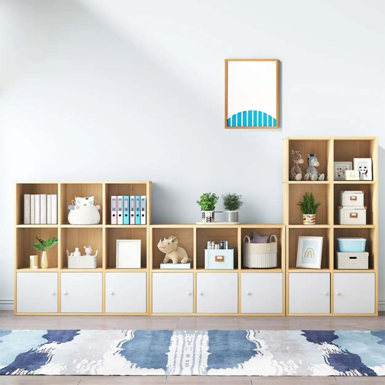 Simple Closed-Back Cube Wood Wide Bookcase — Cabinet Not Included