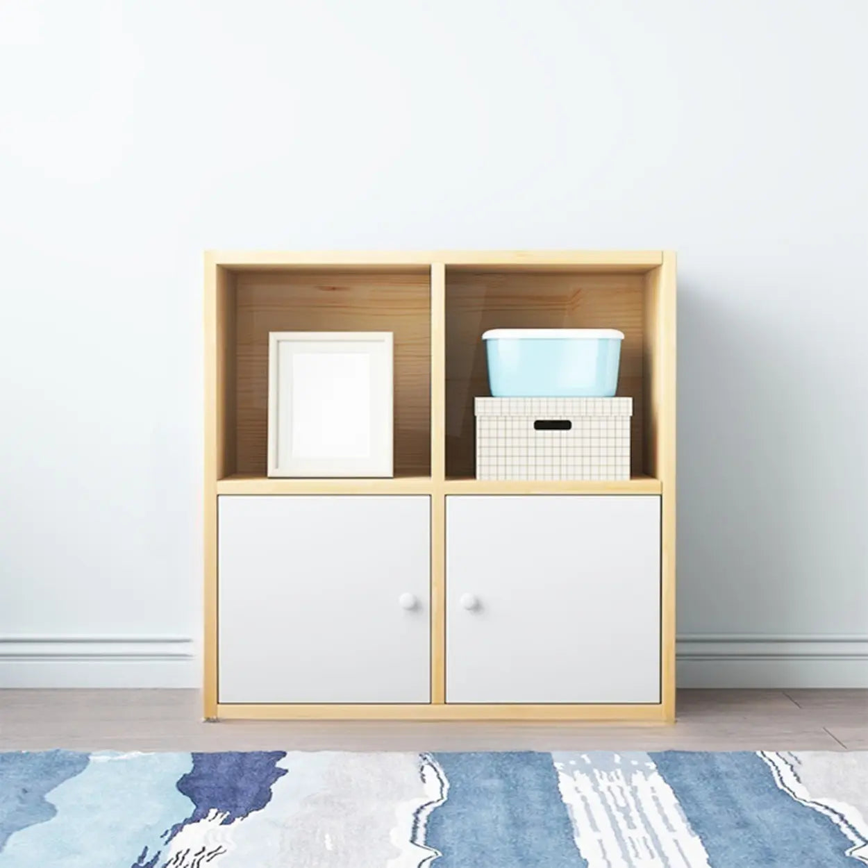 Simple Closed-Back Cube Wood Wide Bookcase — Cabinet Not Included