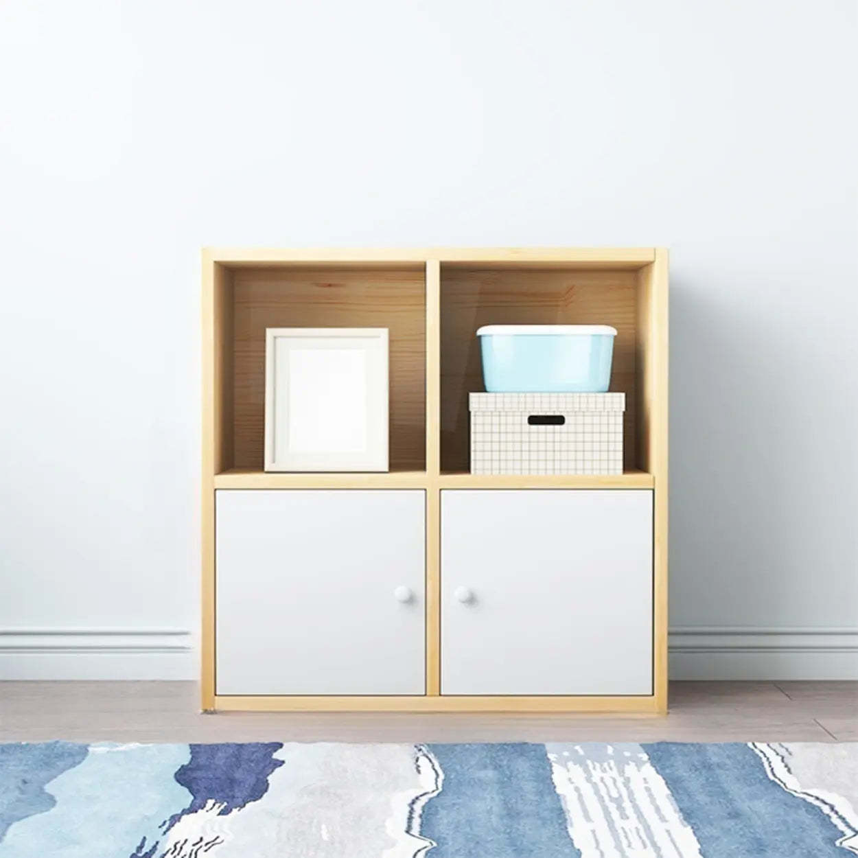 Simple Closed-Back Cube Wood Wide Bookcase — Cabinet Not Included