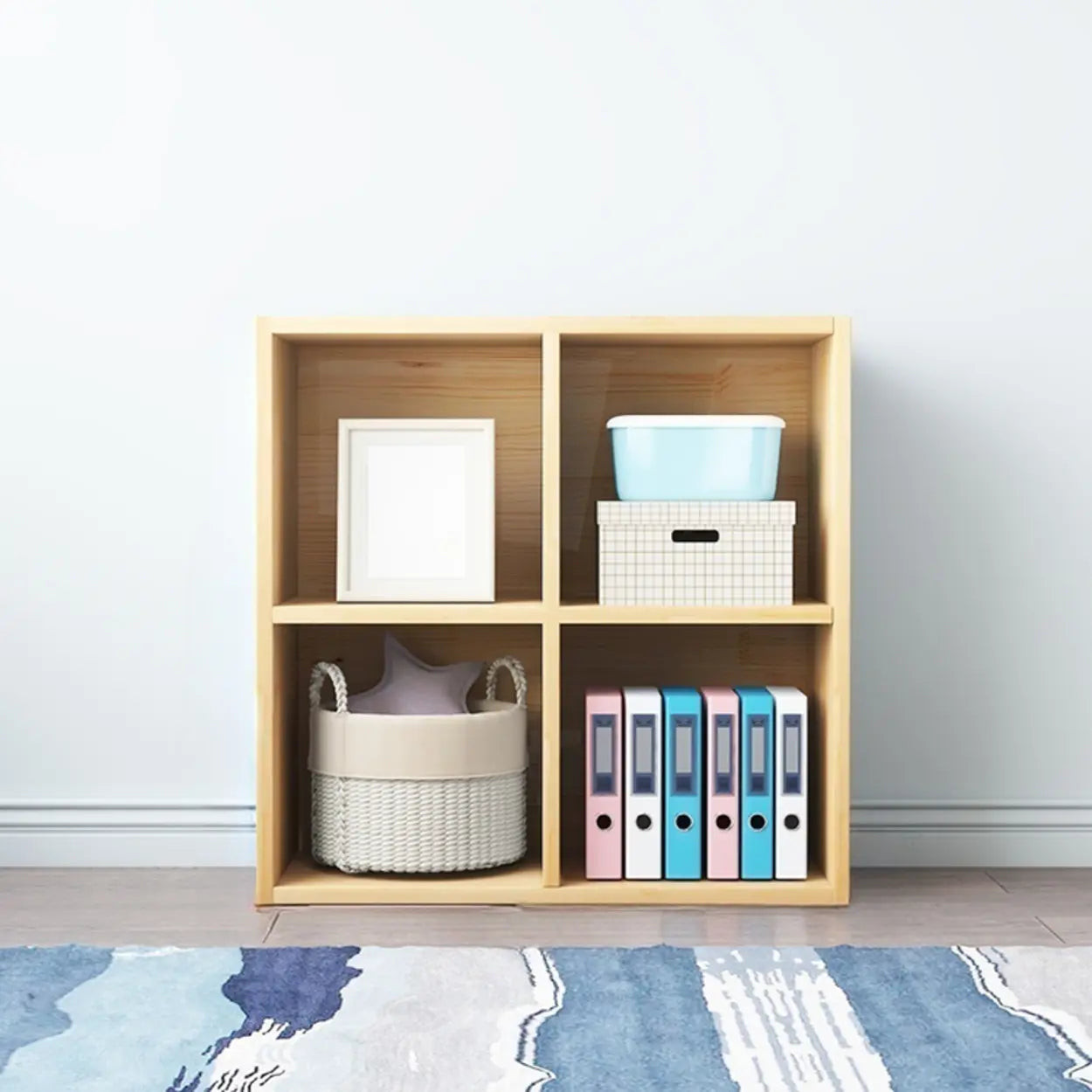 Simple Closed-Back Cube Wood Wide Bookcase — Cabinet Not Included