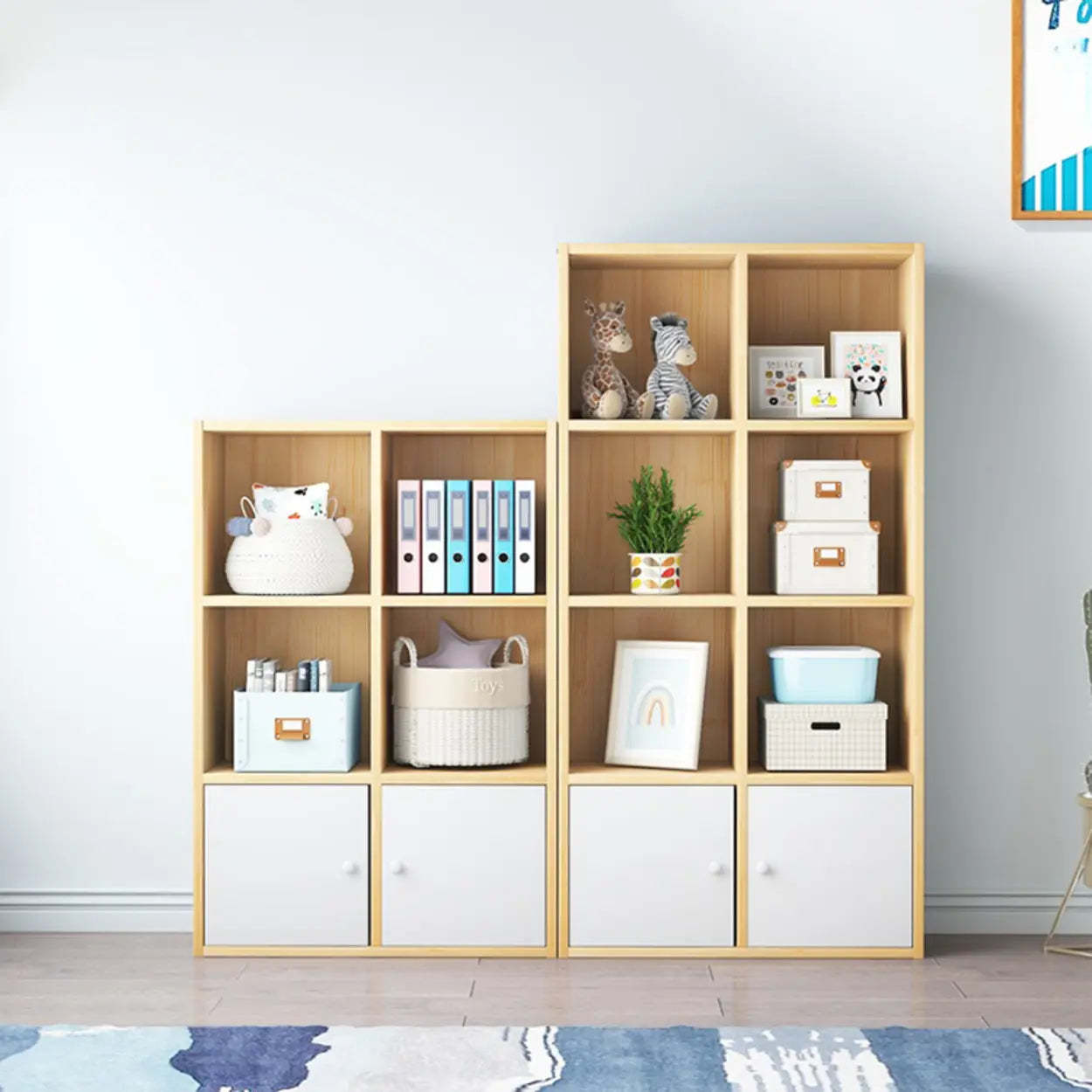 Simple Closed-Back Cube Wood Wide Bookcase — Cabinet Not Included