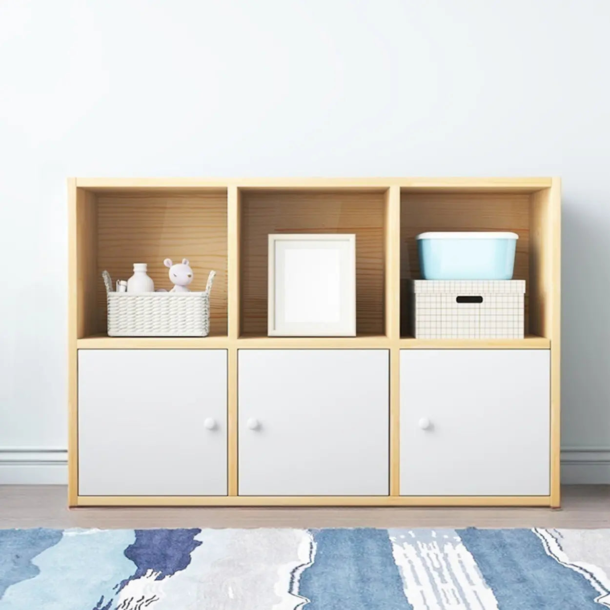 Simple Closed-Back Cube Wood Wide Bookcase — Cabinet Not Included