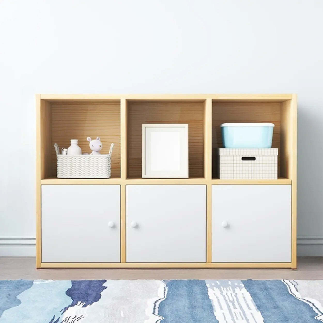 Simple Closed-Back Cube Wood Wide Bookcase — Cabinet Not Included