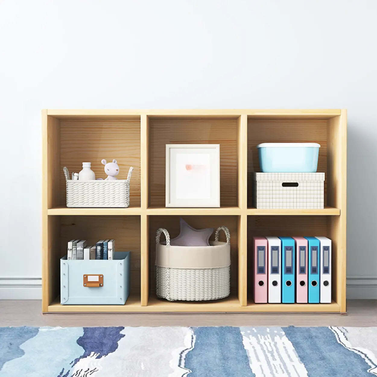 Simple Closed-Back Cube Wood Wide Bookcase — Cabinet Not Included