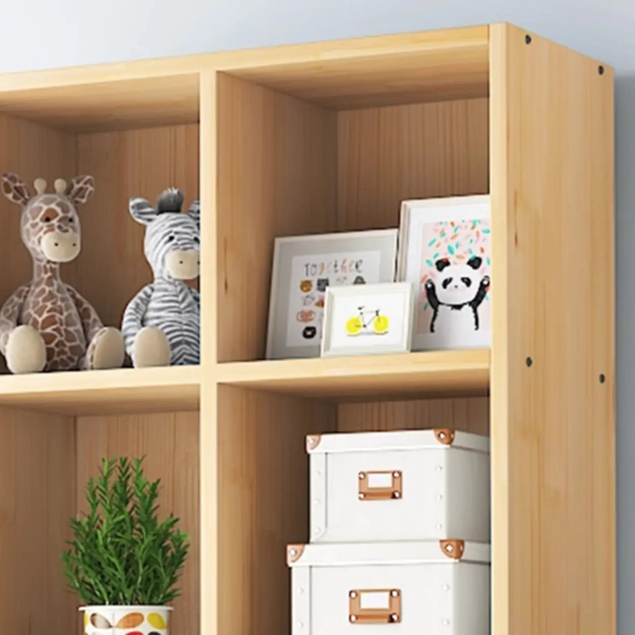 Simple Closed-Back Cube Wood Wide Bookcase — With Cabinet