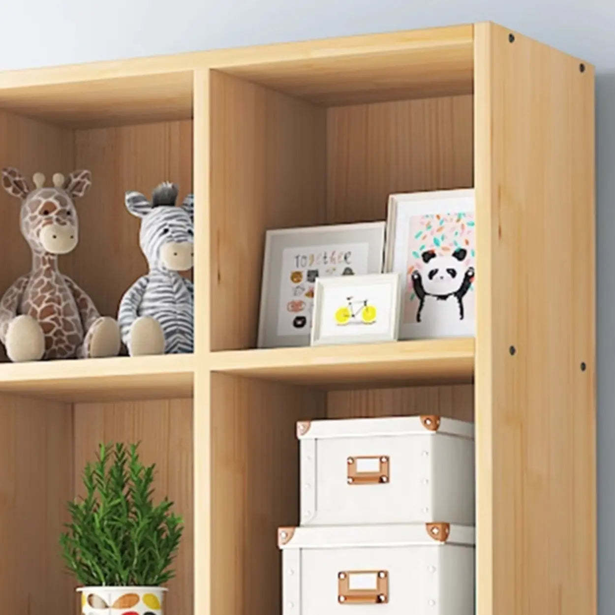 Simple Closed-Back Cube Wood Wide Bookcase — With Cabinet