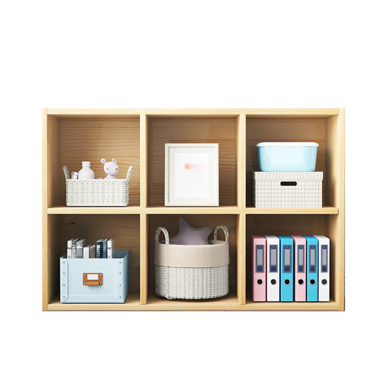 Simple Closed-Back Cube Wood Wide Bookcase — With Cabinet