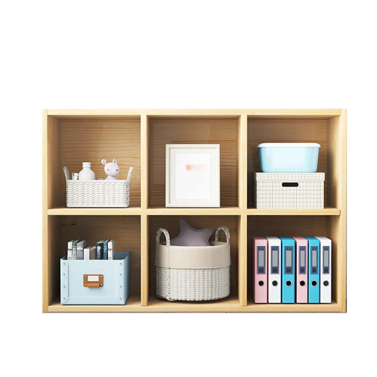 Simple Closed-Back Cube Wood Wide Bookcase — With Cabinet