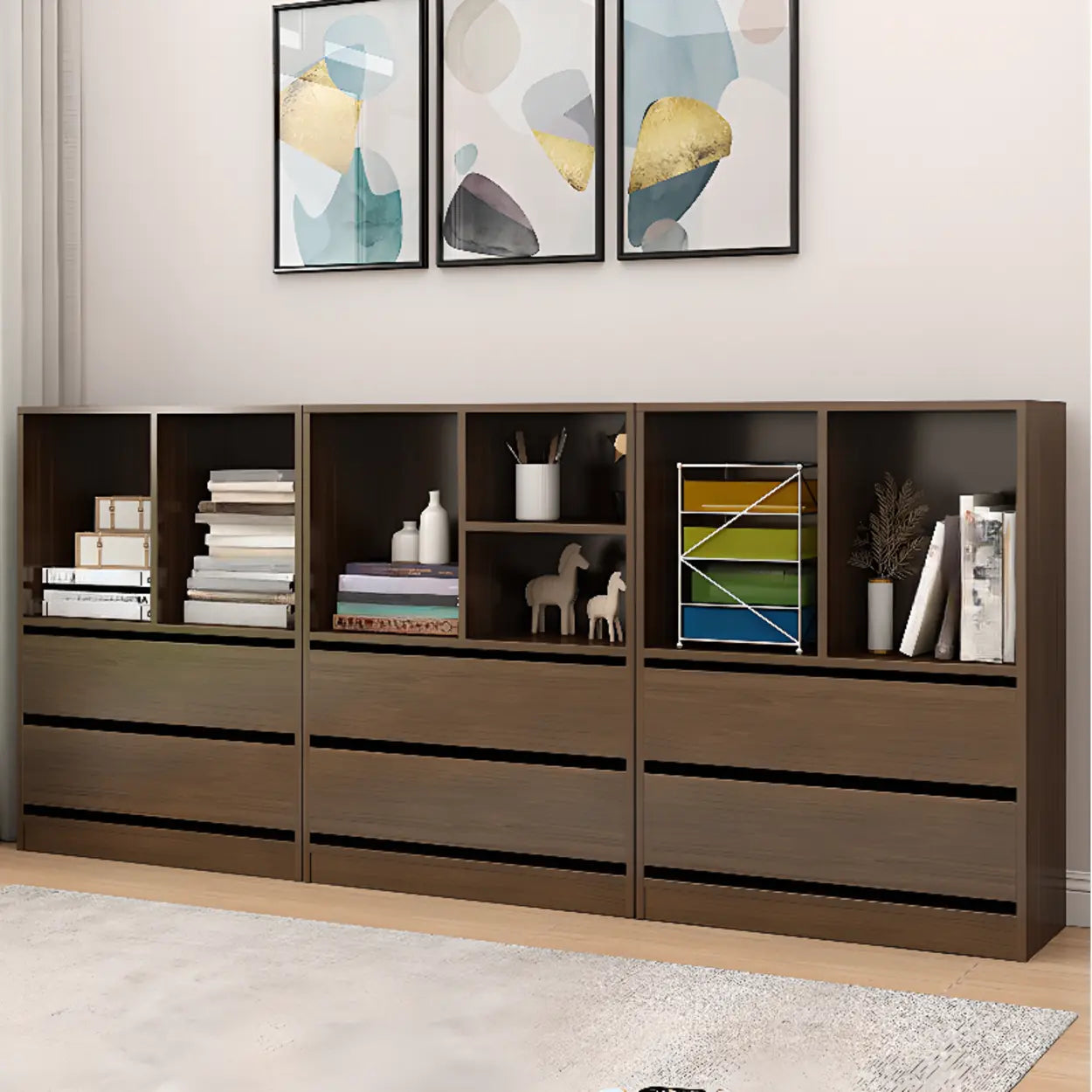 Simple Closed-Back Rectangular Wood Wide Bookcase