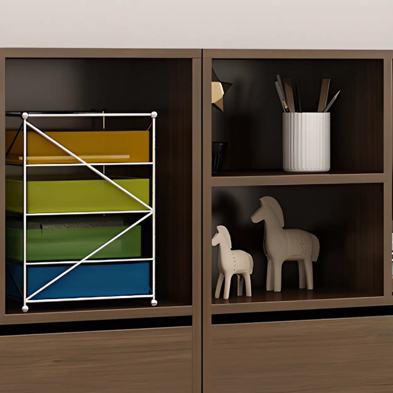 Simple Closed-Back Rectangular Wood Wide Bookcase — White