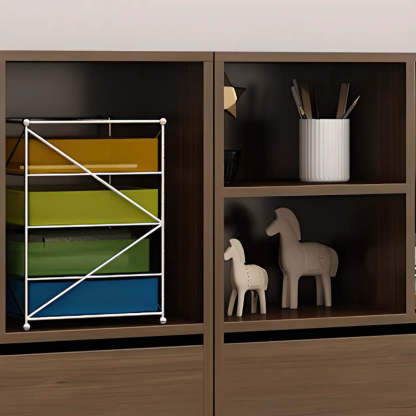 Simple Closed-Back Rectangular Wood Wide Bookcase — White