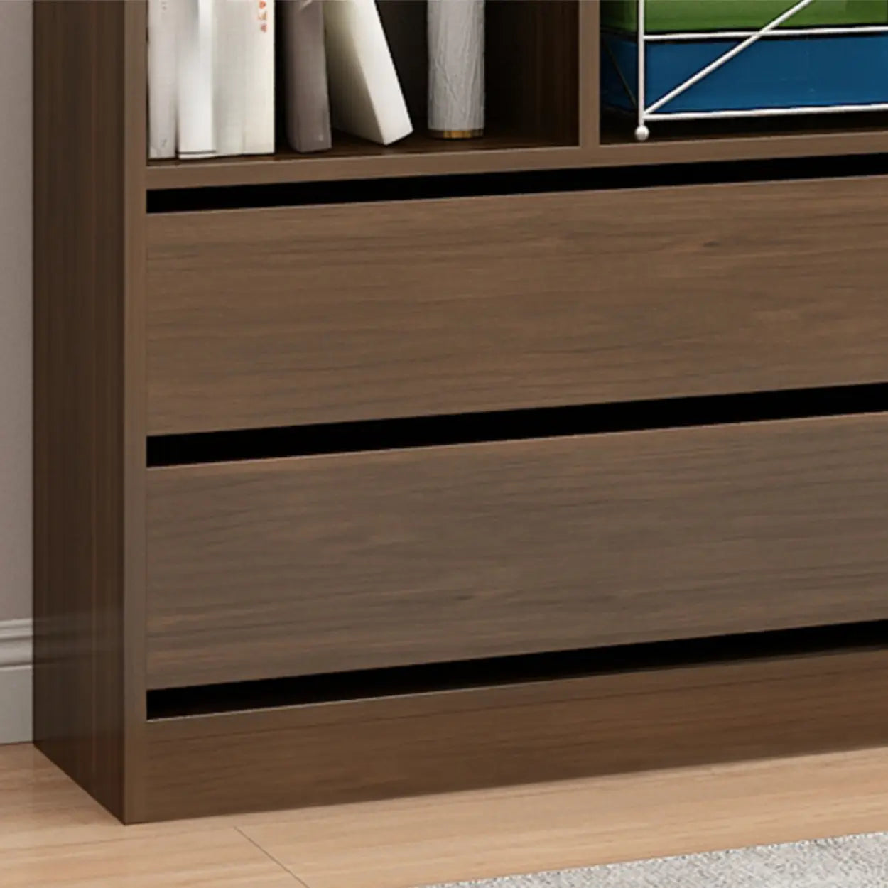 Simple Closed-Back Rectangular Wood Wide Bookcase