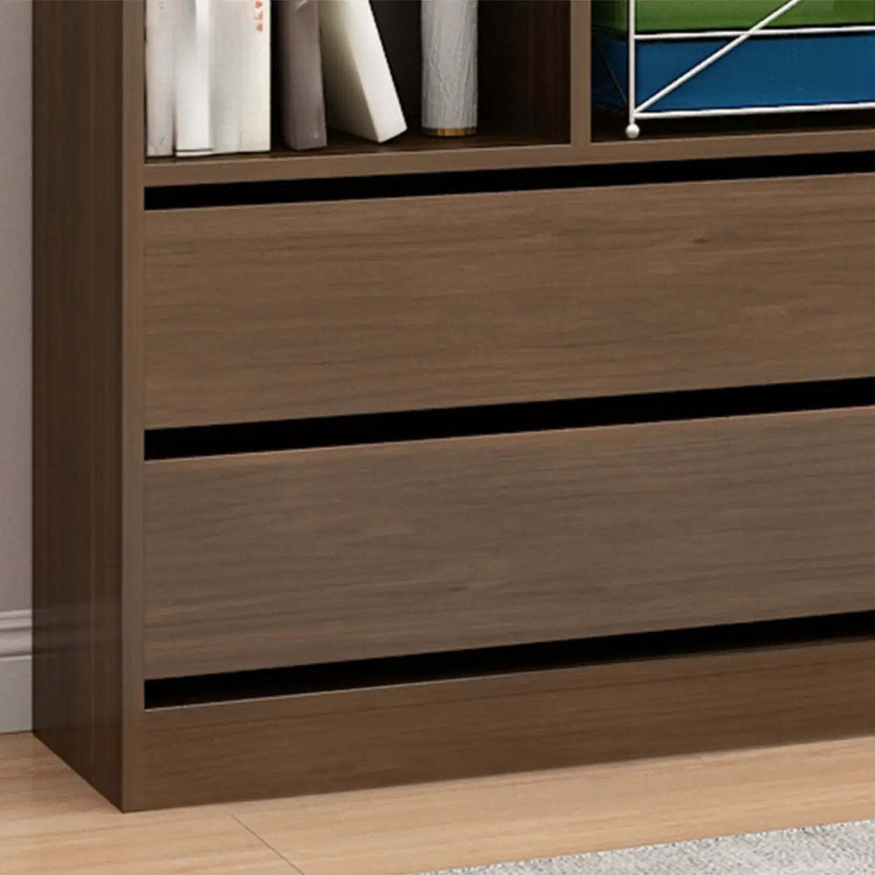 Simple Closed-Back Rectangular Wood Wide Bookcase