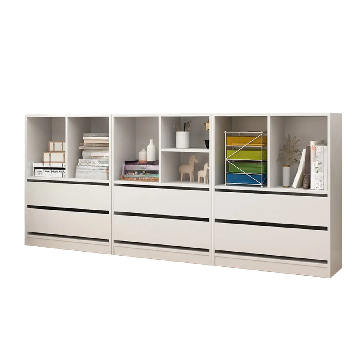 Simple Closed-Back Rectangular Wood Wide Bookcase