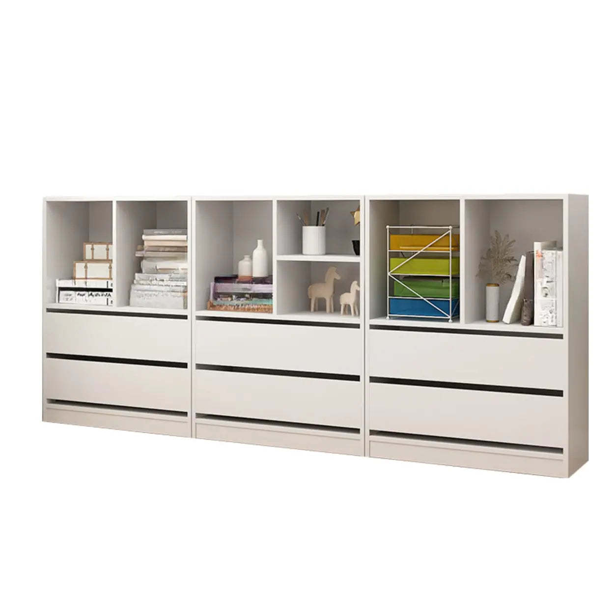 Simple Closed-Back Rectangular Wood Wide Bookcase