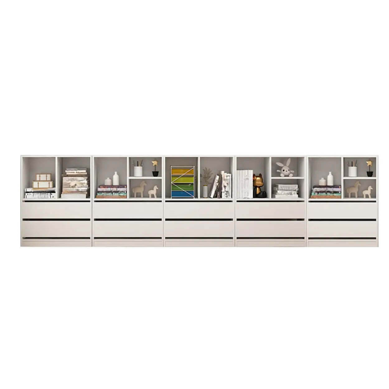 Simple Closed-Back Rectangular Wood Wide Bookcase