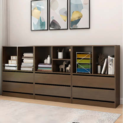 Simple Closed-Back Rectangular Wood Wide Bookcase — Brown