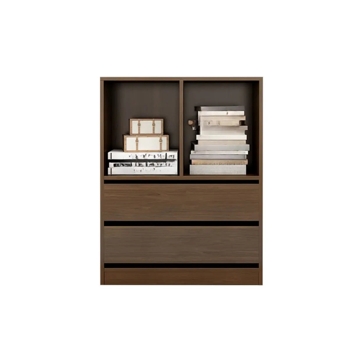 Simple Closed-Back Rectangular Wood Wide Bookcase — Brown