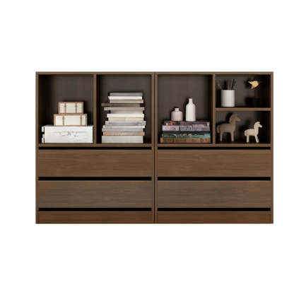 Simple Closed-Back Rectangular Wood Wide Bookcase — Brown