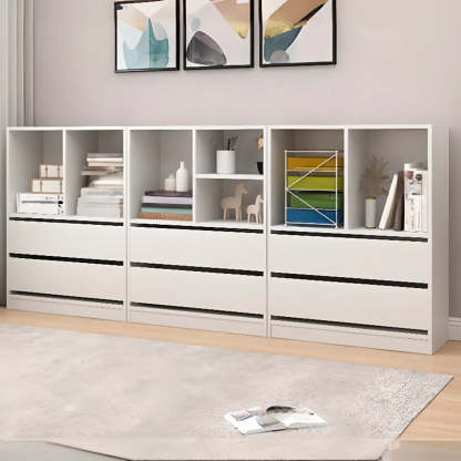 Simple Closed-Back Rectangular Wood Wide Bookcase — Brown